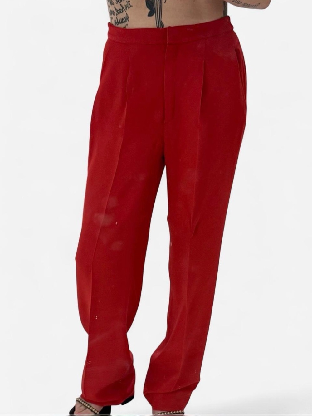 Vintage Valentino Miss V Red High Waisted Pleated Trousers